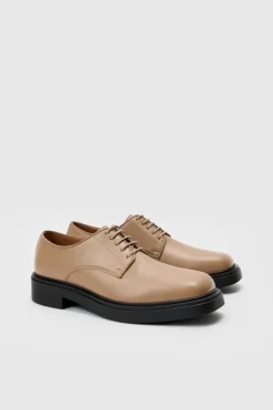 PU Square Toe Lace Up Loafer In Stone