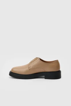 PU Square Toe Lace Up Loafer In Stone