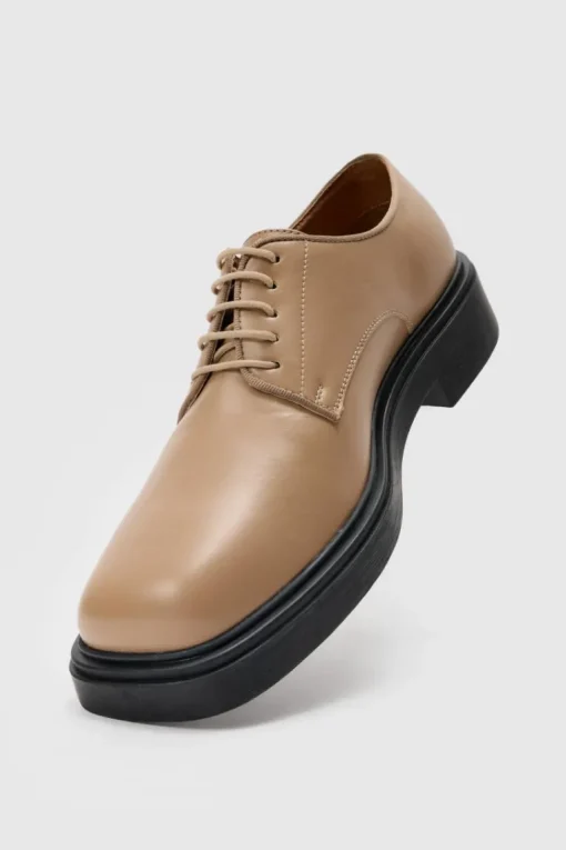 PU Square Toe Lace Up Loafer In Stone