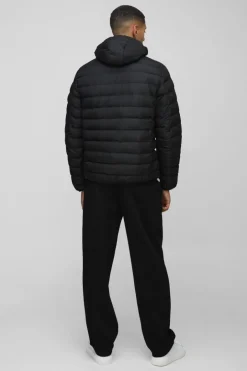 Quilted Zip Through Hooded Jacket In Black