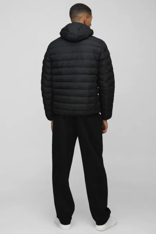 Quilted Zip Through Hooded Jacket In Black