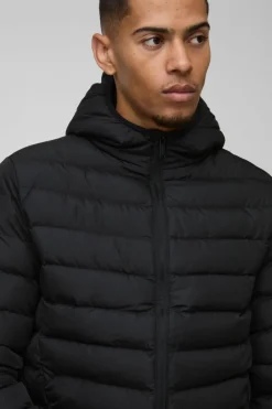 Quilted Zip Through Hooded Jacket In Black