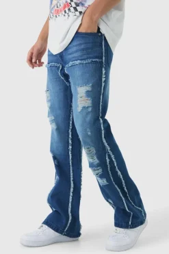 Raw Edge Rip & Repair Carpenter Panel Relaxed Fit Flared Jeans