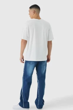 Raw Edge Rip & Repair Carpenter Panel Relaxed Fit Flared Jeans