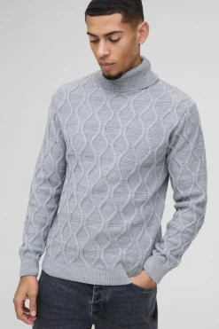 Regular Cable Knit Roll Neck Knitted Jumper