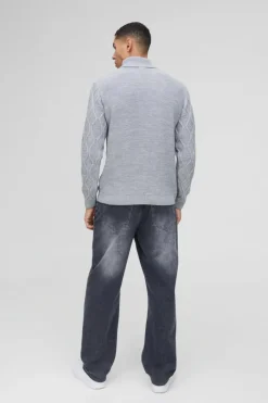 Regular Cable Knit Roll Neck Knitted Jumper
