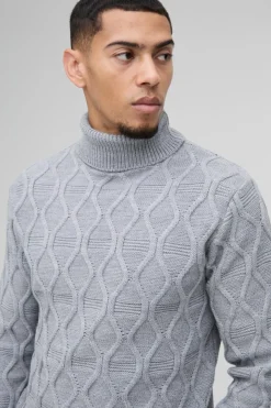 Regular Cable Knit Roll Neck Knitted Jumper
