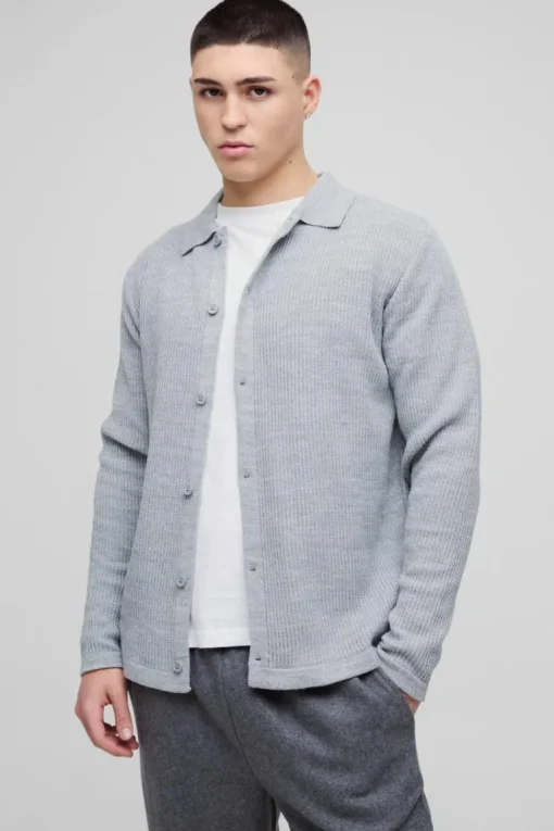 Regular Collared Knitted Cardigan