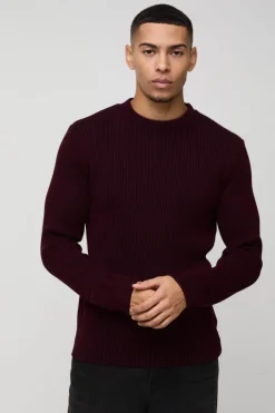 Regular Crew Neck Plated Ribbed Knit Jumper