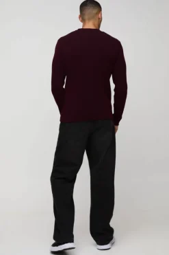 Regular Crew Neck Plated Ribbed Knit Jumper