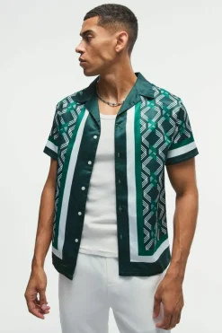 Regular Fit Border Print Satin Shirt