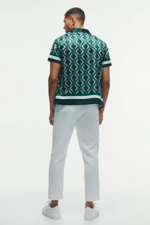 Regular Fit Border Print Satin Shirt
