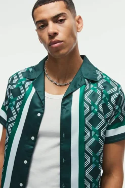 Regular Fit Border Print Satin Shirt
