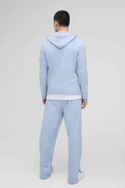 Regular Fit Brushed Knit Hoodie Split Hem Tracksuit