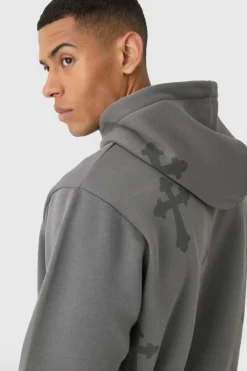 Regular Fit Cross Printed Hooded Tracksuit