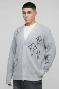Regular Fit Fluffy Cross Knitted Cardigan