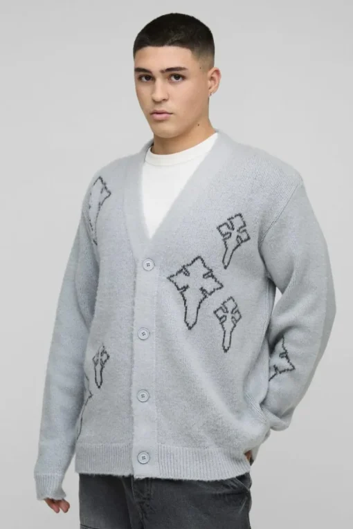 Regular Fit Fluffy Cross Knitted Cardigan