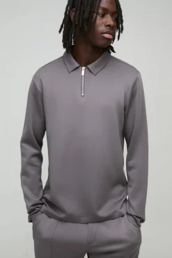 Regular Fit Long Sleeve Zip Premium Scuba Polo
