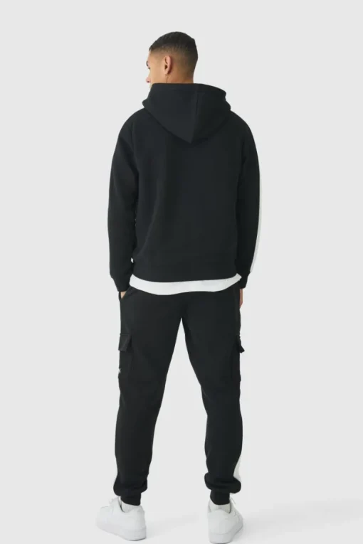 Regular Fit MAN Colour Block Cargo Pocket Zip Through Hooded Tracksuit