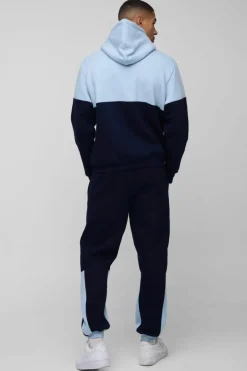 Regular Fit Man Diamond Colour Block Zip Through Hooded Tracksuit