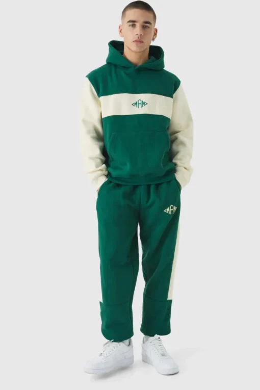 Regular Fit Man Diamond Colour Block Hooded Tracksuit