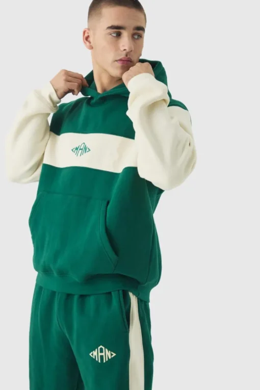 Regular Fit Man Diamond Colour Block Hooded Tracksuit