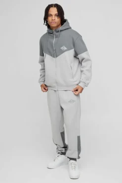 Regular Fit Man Diamond Colour Block Zip Through Hooded Tracksuit