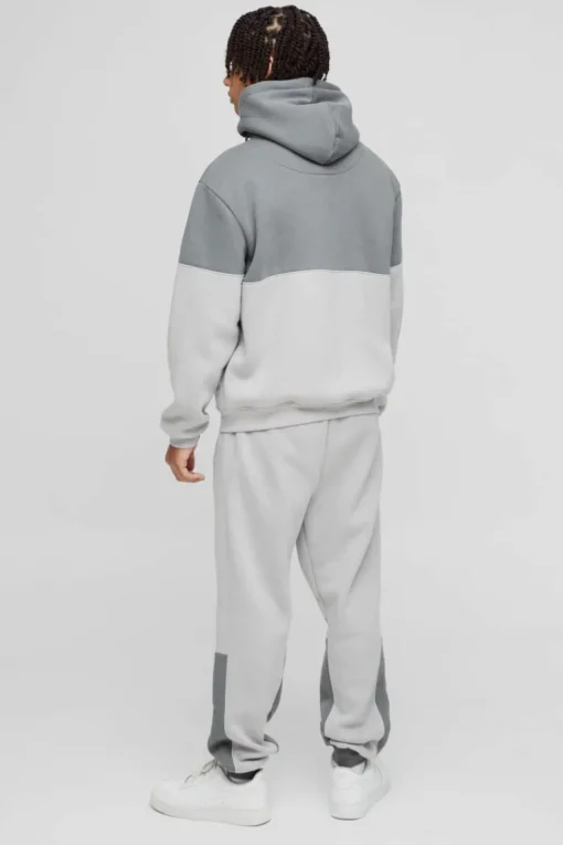 Regular Fit Man Diamond Colour Block Zip Through Hooded Tracksuit