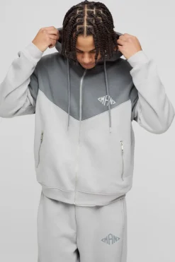 Regular Fit Man Diamond Colour Block Zip Through Hooded Tracksuit