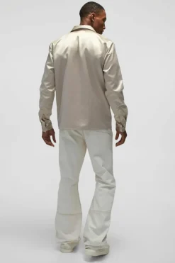 Regular Fit Pearl Button Satin Shirt