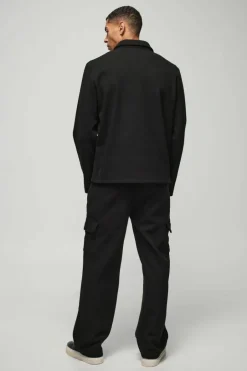 Regular Fit Pocket Detail Wool Look Harrington & Trouser Suit