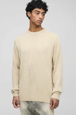 Regular Fit Ribbed Panel Crew Knitted Jumper
