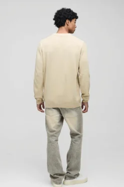 Regular Fit Ribbed Panel Crew Knitted Jumper