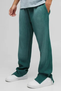 Regular Fit Spray Wash Heavy Waffle Embroidered Split Hem Jogger