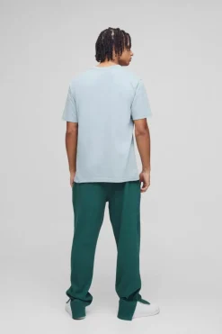 Regular Fit Spray Wash Heavy Waffle Embroidered Split Hem Jogger