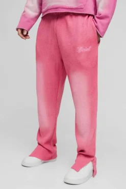 Regular Fit Spray Wash Heavy Waffle Embroidered Split Hem Jogger
