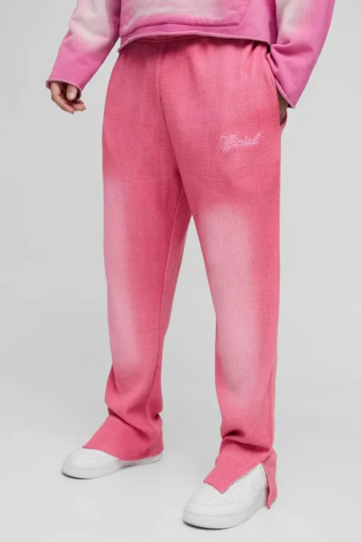 Regular Fit Spray Wash Heavy Waffle Embroidered Split Hem Jogger