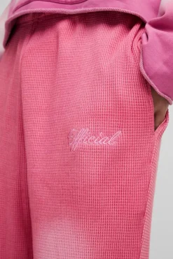 Regular Fit Spray Wash Heavy Waffle Embroidered Split Hem Jogger