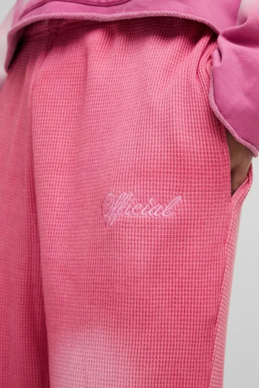 Regular Fit Spray Wash Heavy Waffle Embroidered Split Hem Jogger