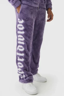 Regular Fit Worldwide Large Applique Teddy Borg Joggers
