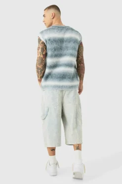 Regular Knitted Brushed Stripe V Neck Tank
