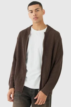 Regular Ribbed Fisherman Knit Bomber Jacket