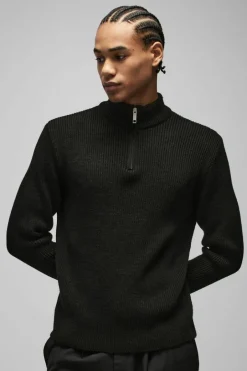 Regular Ribbed Stand Up Collar Knitted Jumper