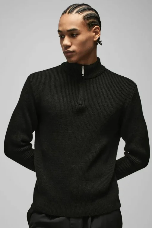 Regular Ribbed Stand Up Collar Knitted Jumper