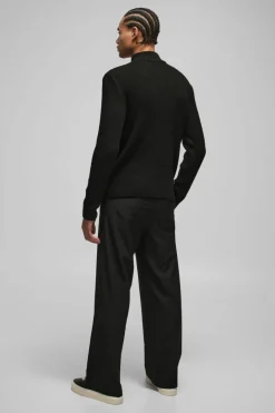 Regular Ribbed Stand Up Collar Knitted Jumper