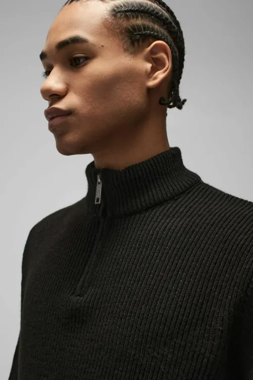 Regular Ribbed Stand Up Collar Knitted Jumper