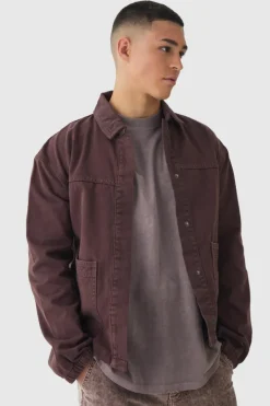 Regular Twill Embroidered Overshirt With Cord Collar