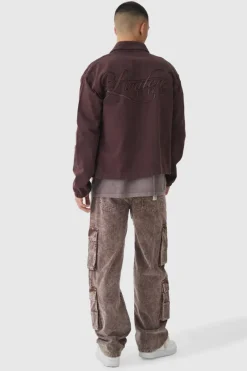 Regular Twill Embroidered Overshirt With Cord Collar