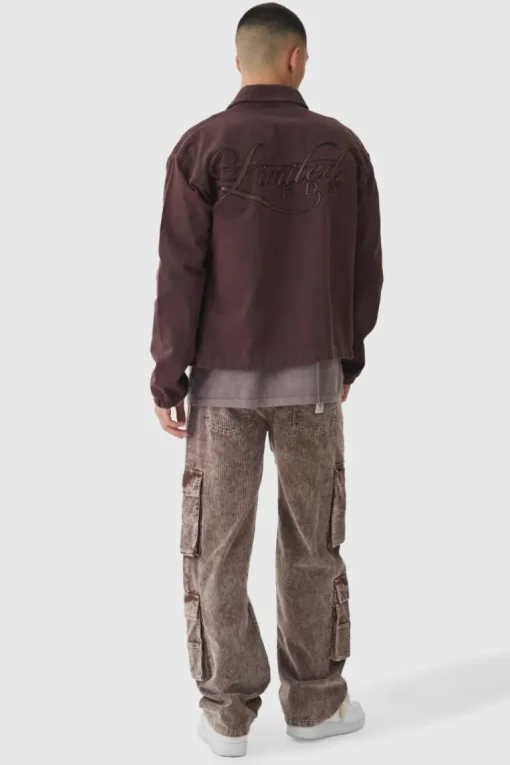 Regular Twill Embroidered Overshirt With Cord Collar