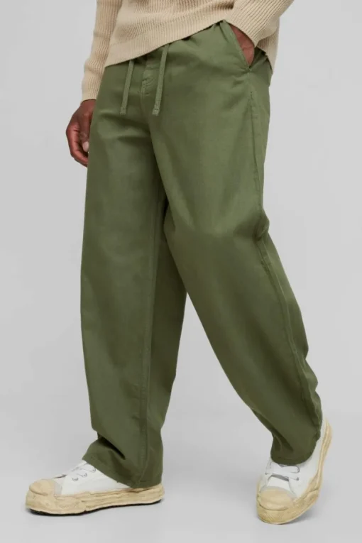 Relaxed Chinos With Drawcords In Khaki